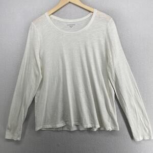 EILEEN FISHER Top M Slub Jersey Organic Cotton Crewneck Long Sleeve White